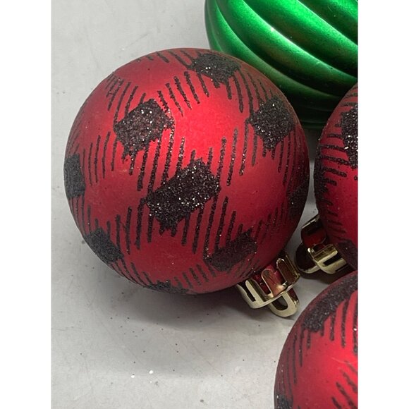 set of 6 Christmas ornament bulbs green red plaid shine graphic assorted READ - Picture 4 of 4